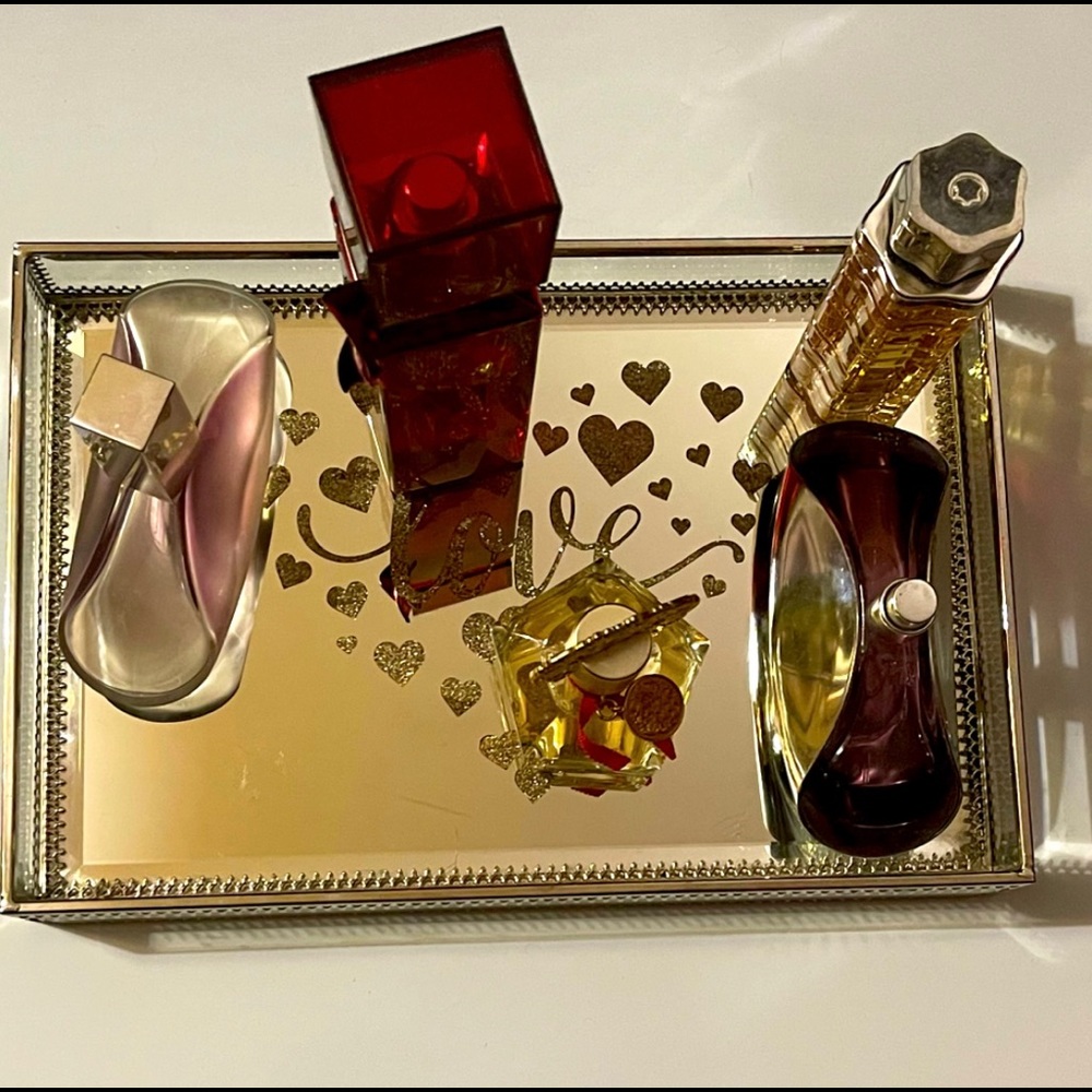 Classy Gold Glass Fragrance Tray. Decorative item for the bedroom.